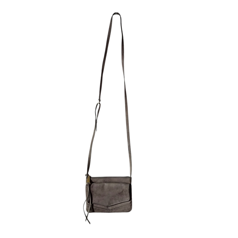 HOBO Leather Mini Crossbody Bag Metallic Gray Flap Zip Small